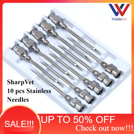 SharpVet 10 Pcs Stainless Steel Veterinary Syringe Needles