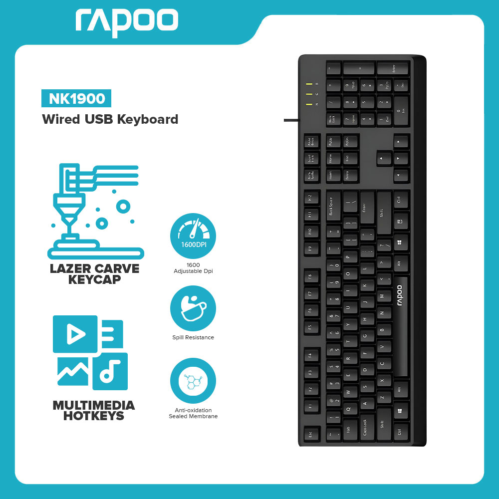 Rapoo NK1900 Wired Keyboard Entry level Spill-resistant Wired Keyboard  Local Supplier Warranty Keyboard 10 Million Key Lifetime Keyboard - Lazada  | Lazada PH