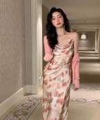 French Sleeveless Floral Midi Dress for Plus Size Women