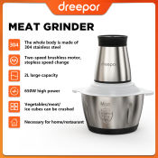 Dreepor Electric Meat Grinder - 2L Stainless Steel Food Processor