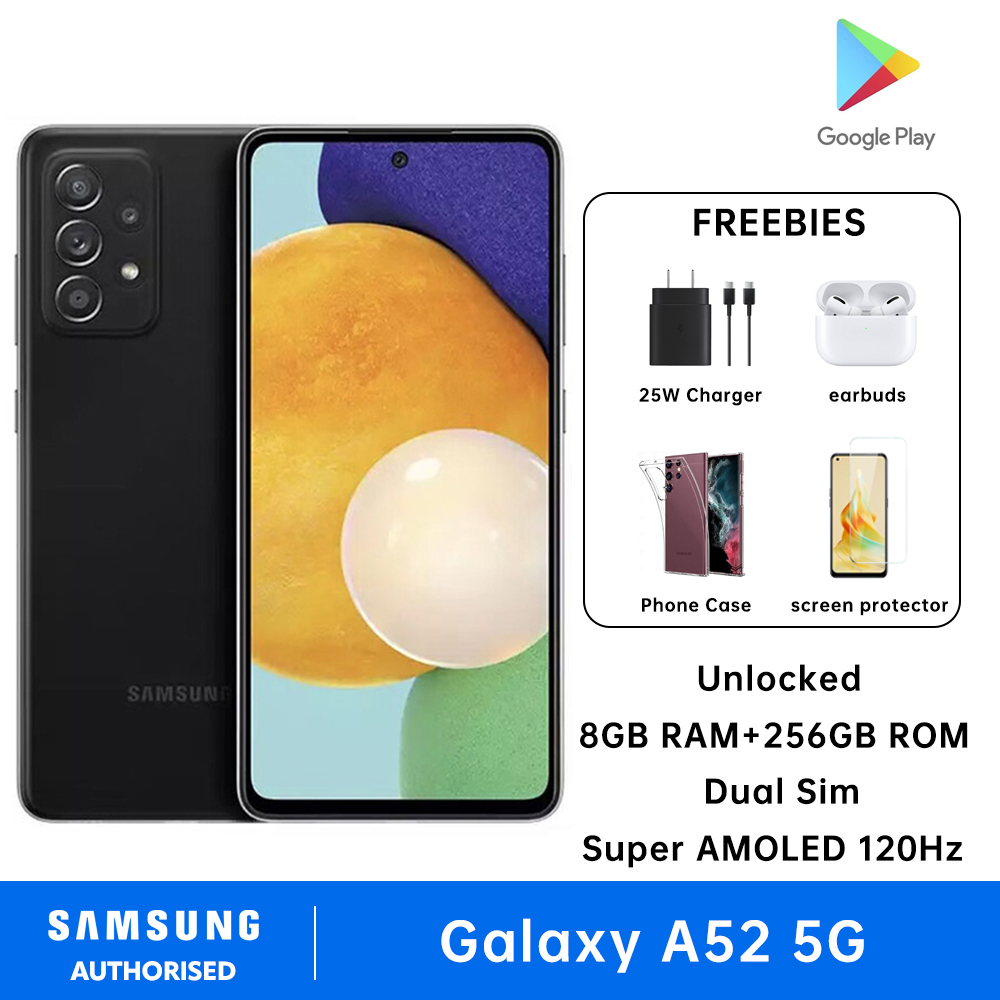 Samsung Galaxy A52 5G Smartphone Dual Sim 8GB RAM + 256GB ROM Support MicroSDXC Factory Unlocked Super AMOLED 120Hz Long Battery Life Cell Phone