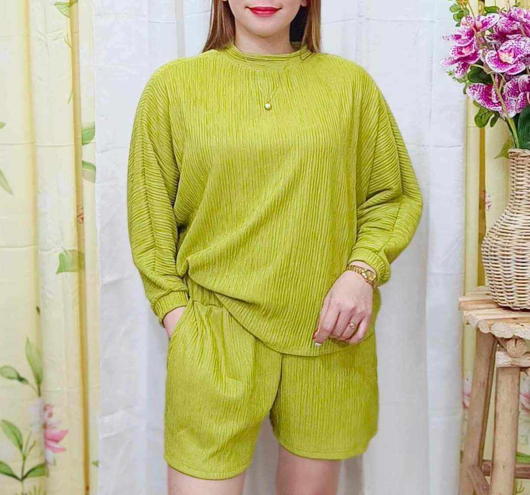 UPSIZE BARK CREPE TERNO LONGSLEEVE SHORT UP TO 3XL