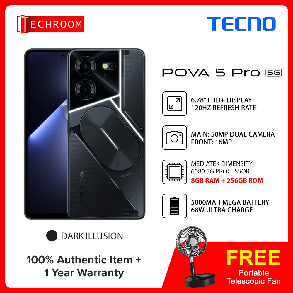 Tecno Pova 5 Pro 5G | 6.78 inches | 8GB RAM + 256GB ROM | Mediatek Dimensity 6080 | Android 13