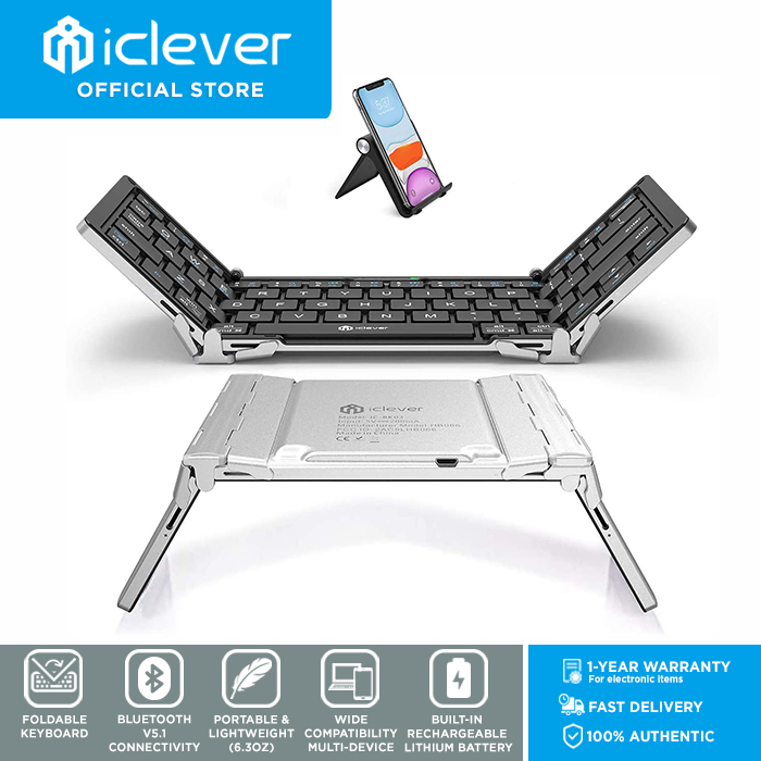iClever BK08 Folding Keyboard with Sensitive Touchpad (Sync Up to Devices),  Pocket-Sized Tri-Folded Fodable Keyboard for Windows Mac Android iOS  Lazada PH
