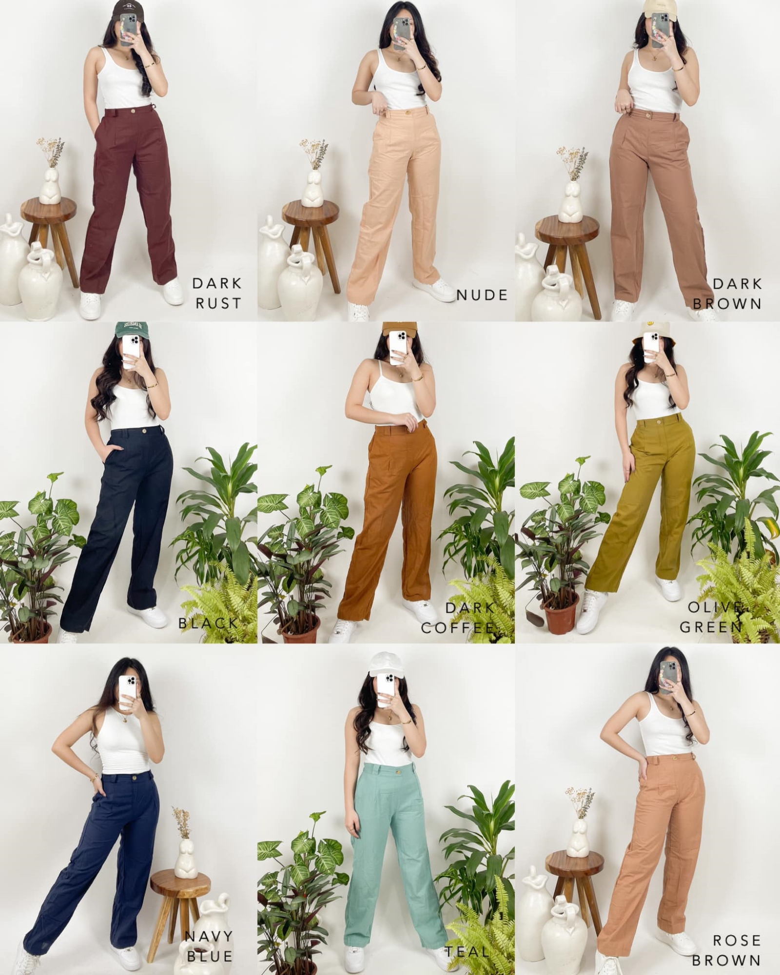 ANTIY Pants for Women - Solid High Waist Carrot Pants (Color : Coffee  Brown, Size : Large)