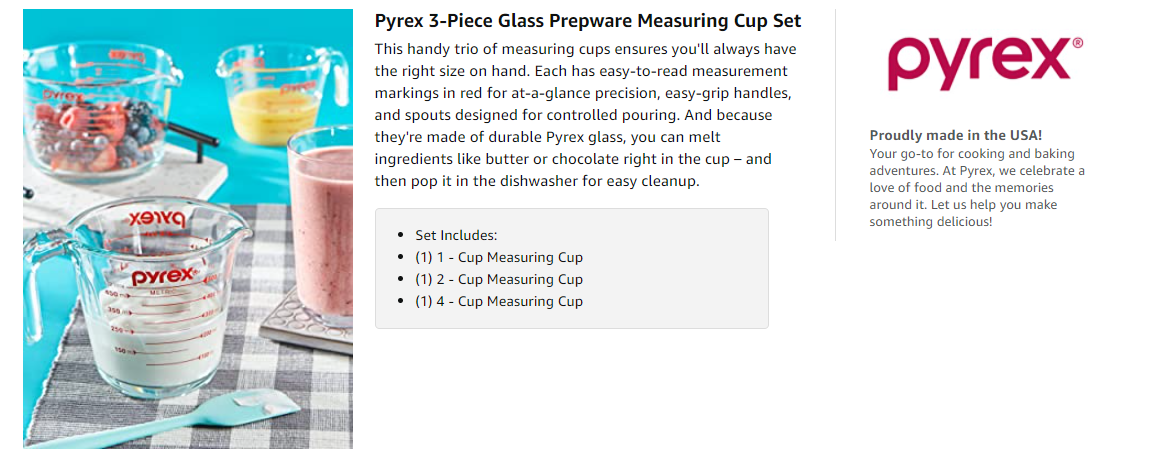 Pyrex Glass Measuring Cup Set (3-Piece, Microwave and Oven Safe