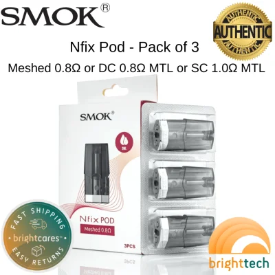 SMOK Nfix Pod Replacement 0.8Ω Single Mesh, 0.8Ω DC MTL or 1.0Ω SC MTL- Legit Pack of 3 (With Warranty) (Bright Tech) (1)