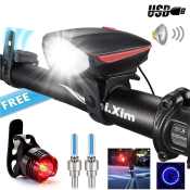 Ultra Bright Bike Lights Set with Horn and Tail Light