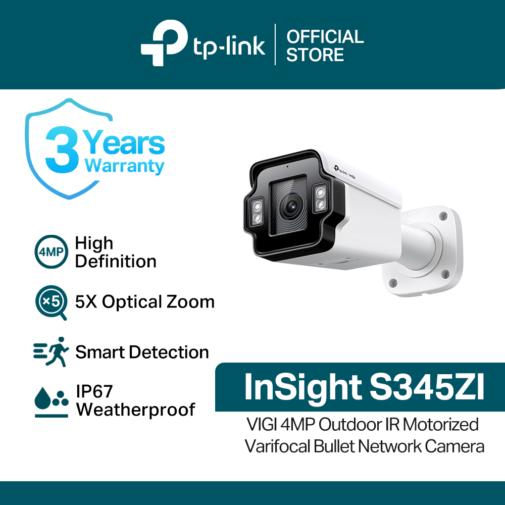 TP-Link Official Store / VIGI InSight S345ZI / 4MP Outdoor IR Motorized Varifocal Bullet Home Security Network CCTV Camera Connect to Cellphone