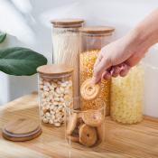 Bamboo Glass Stackable Airtight Pantry Container Jar by 