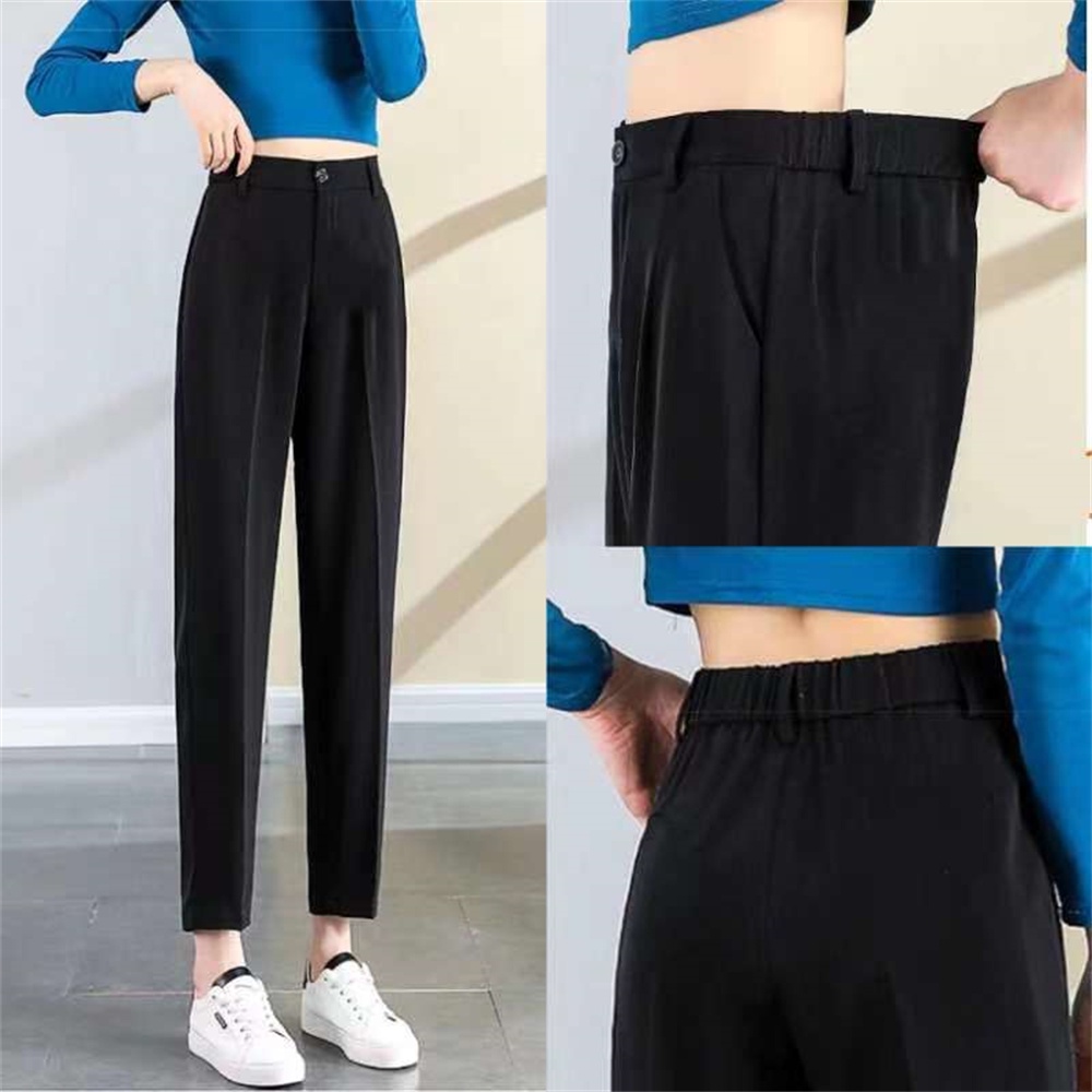 LUKEO Summer High Waist Pencil Pants Women Korean Style Office Pockets Suit Pants  Ladies Thin Cool Ice Silk Harem Trouser (Color : White-Dark galaxy8, Size :  XL Code) : Amazon.com.au: Clothing, Shoes
