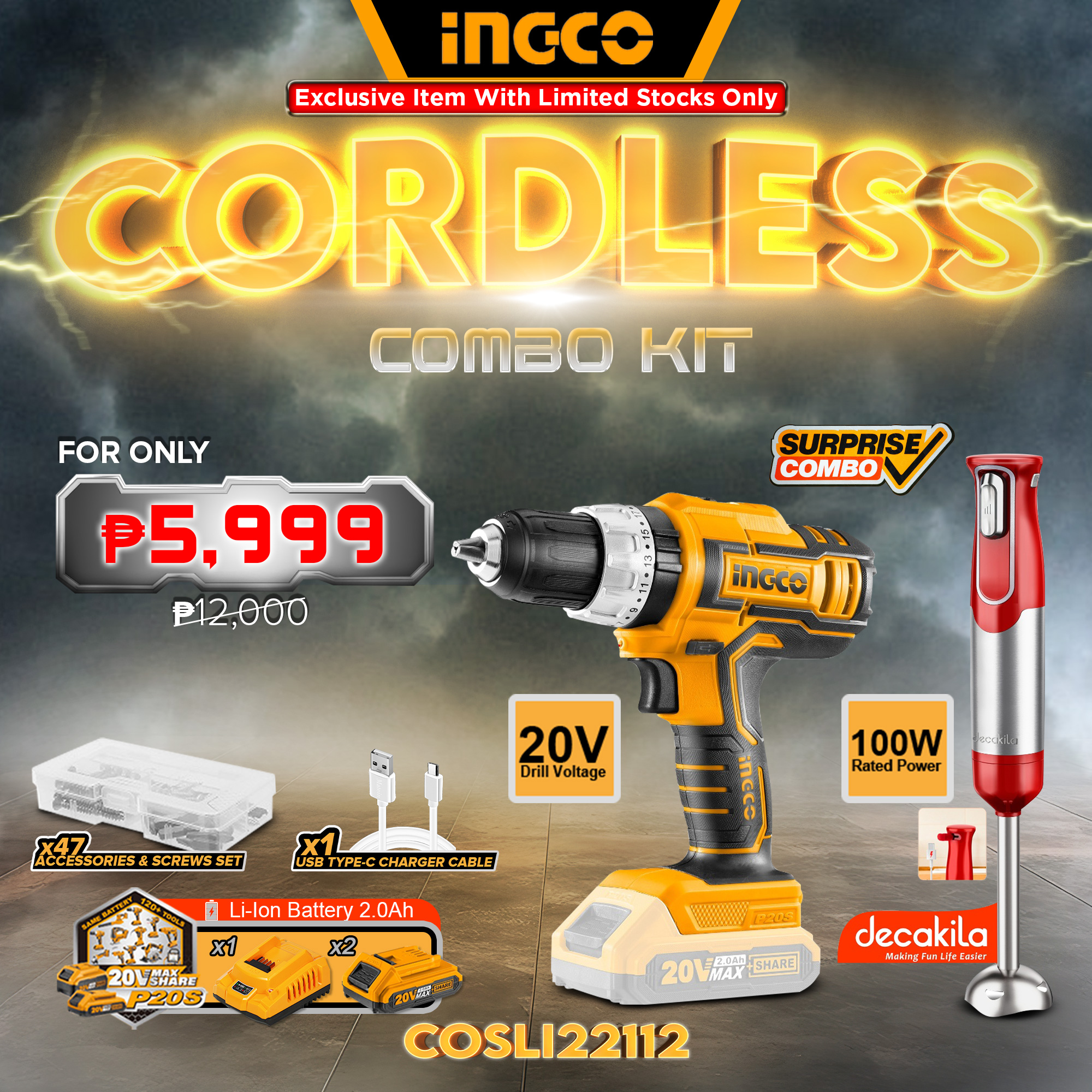 Ingco cordless discount drill 20v price