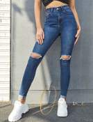 COD Wash blue Ripped Jeans - High Waist, Skinny Fit