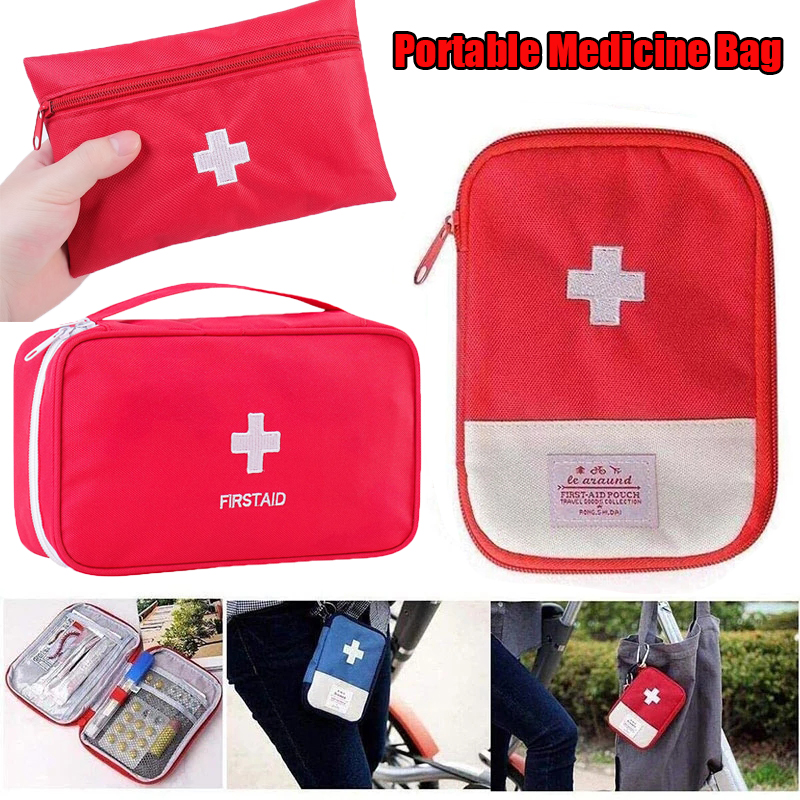 NH Fashion Hub 1 Psc Portable Empty First Aid Bag Small Size, Mini Travel Medicine Pouch Double Zippers Handy Pills Pocket for Home Outdoor Travel