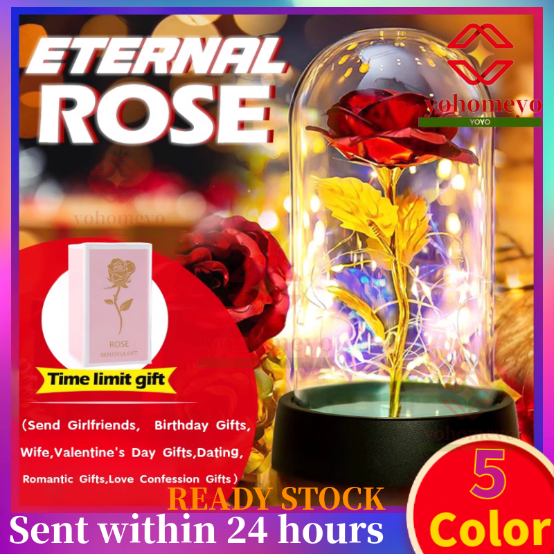 【With gift box】 Galaxy Rose Lamp Eternal Rose with Led Light in Dome Artificial Flower gift for Valentines Day, Anniversary, Christmas