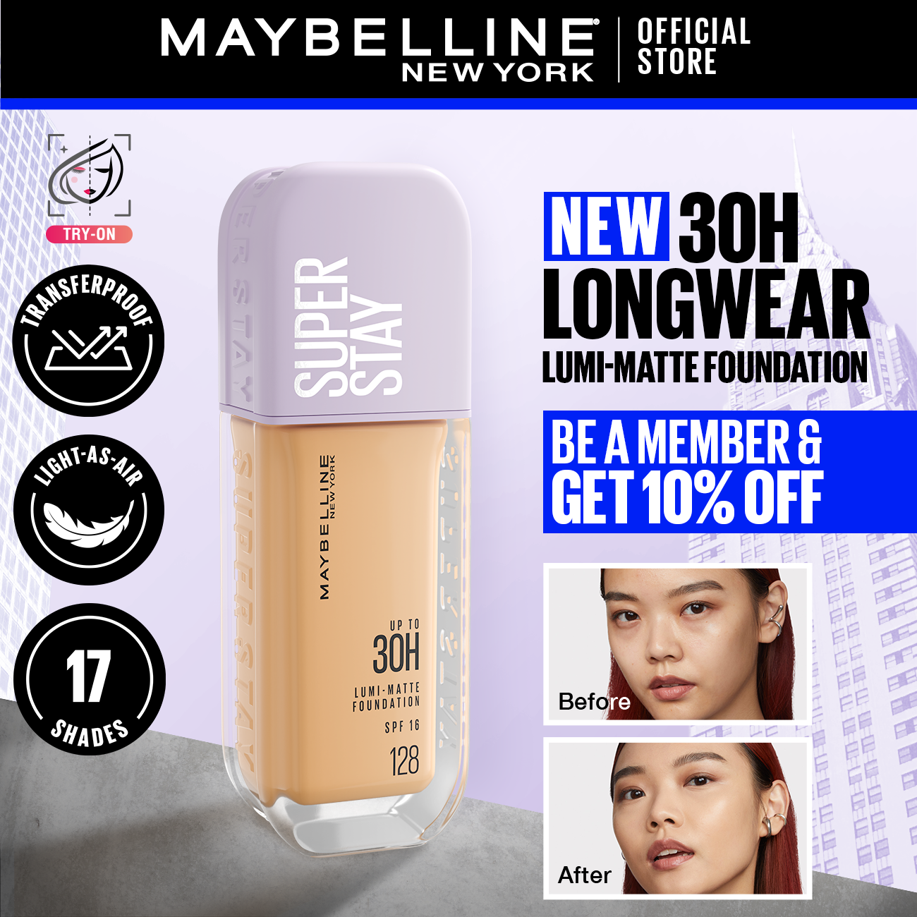 Discount on Maybelline  shoes - SKU: Maybelline Superstay Lumi Matte Foundation 30ml (Longwear, Lightweight, Soft Matte, Spf, Waterproof,