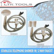 Stainless Telephone Shower with Two Way Faucet Showerheads