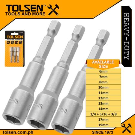 Tolsen 3pcs Magnetic Nut Socket Set Tek Screw Bits