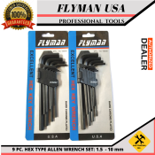 9 PCS FLYMAN USA HEX KEY ALLEN WRENCH SET: 1.5 - 10 mm