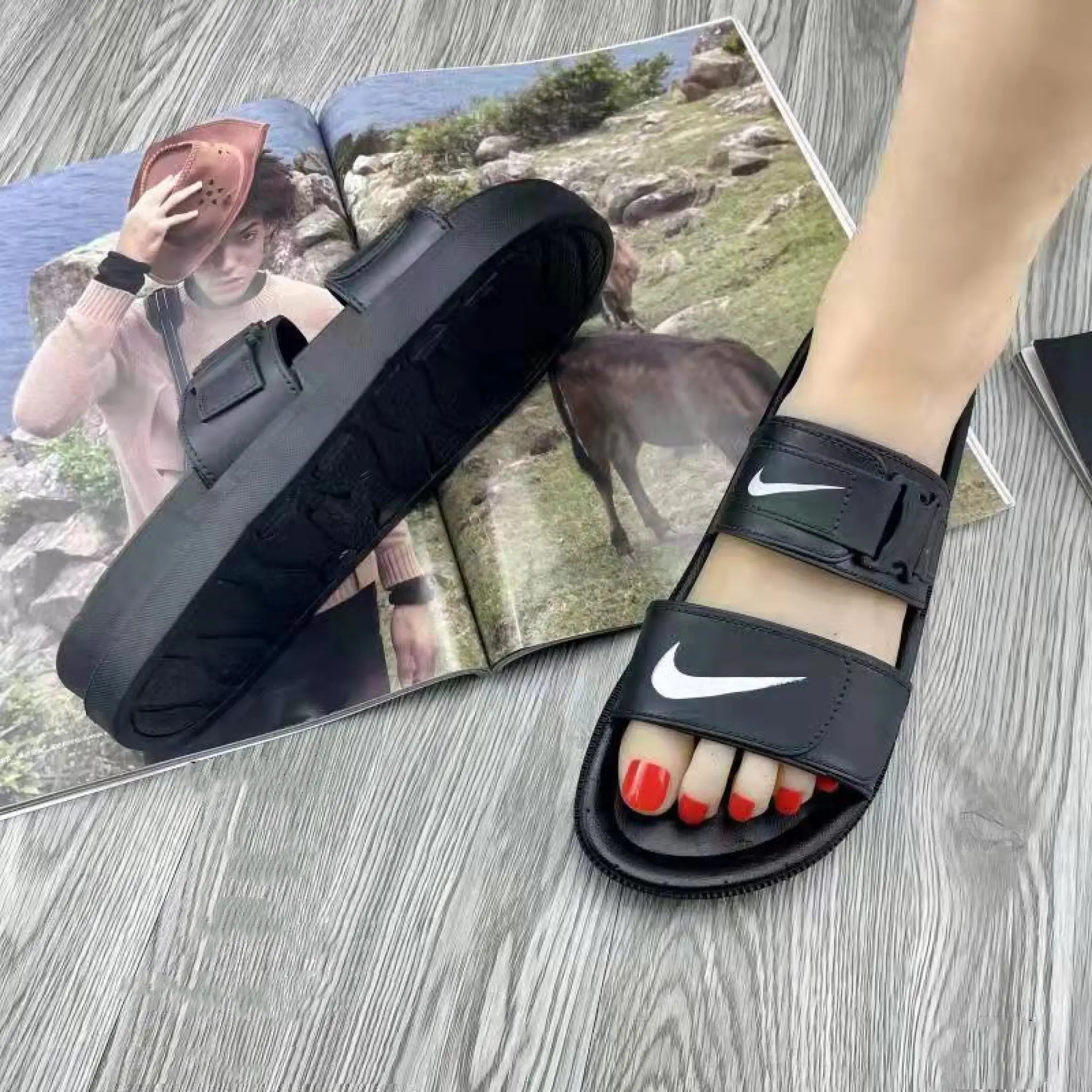 nike slippers two straps