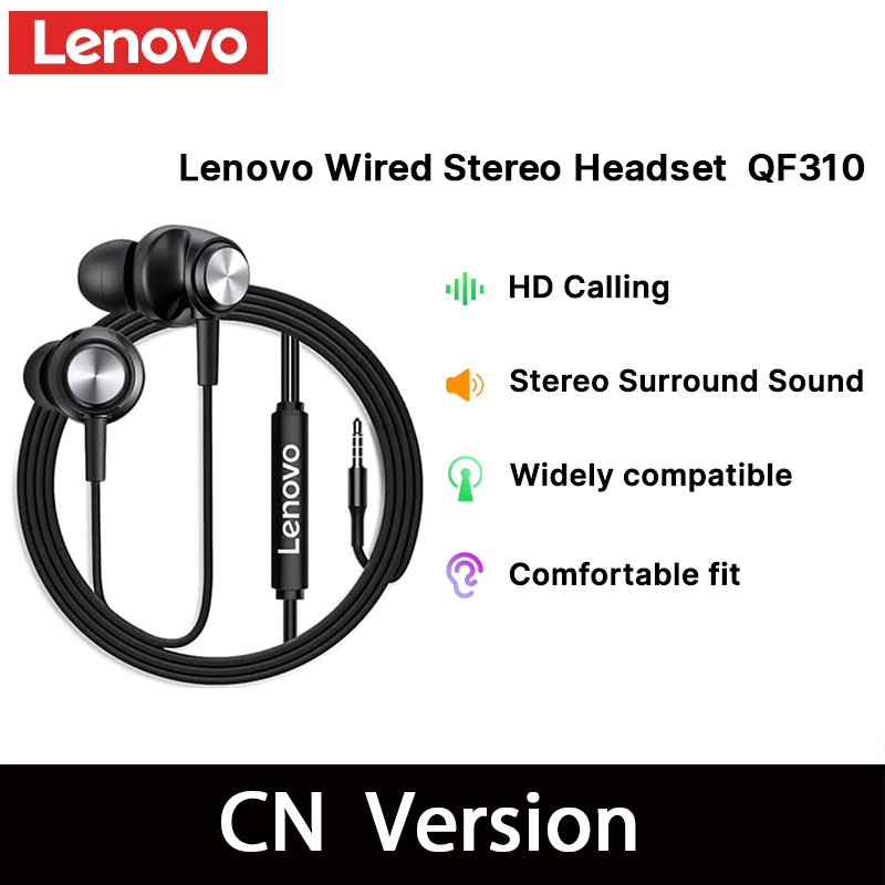 Lenovo QF310 3.5mm In-Ear Wired Earphone With Microphone - Black Headphones Headset