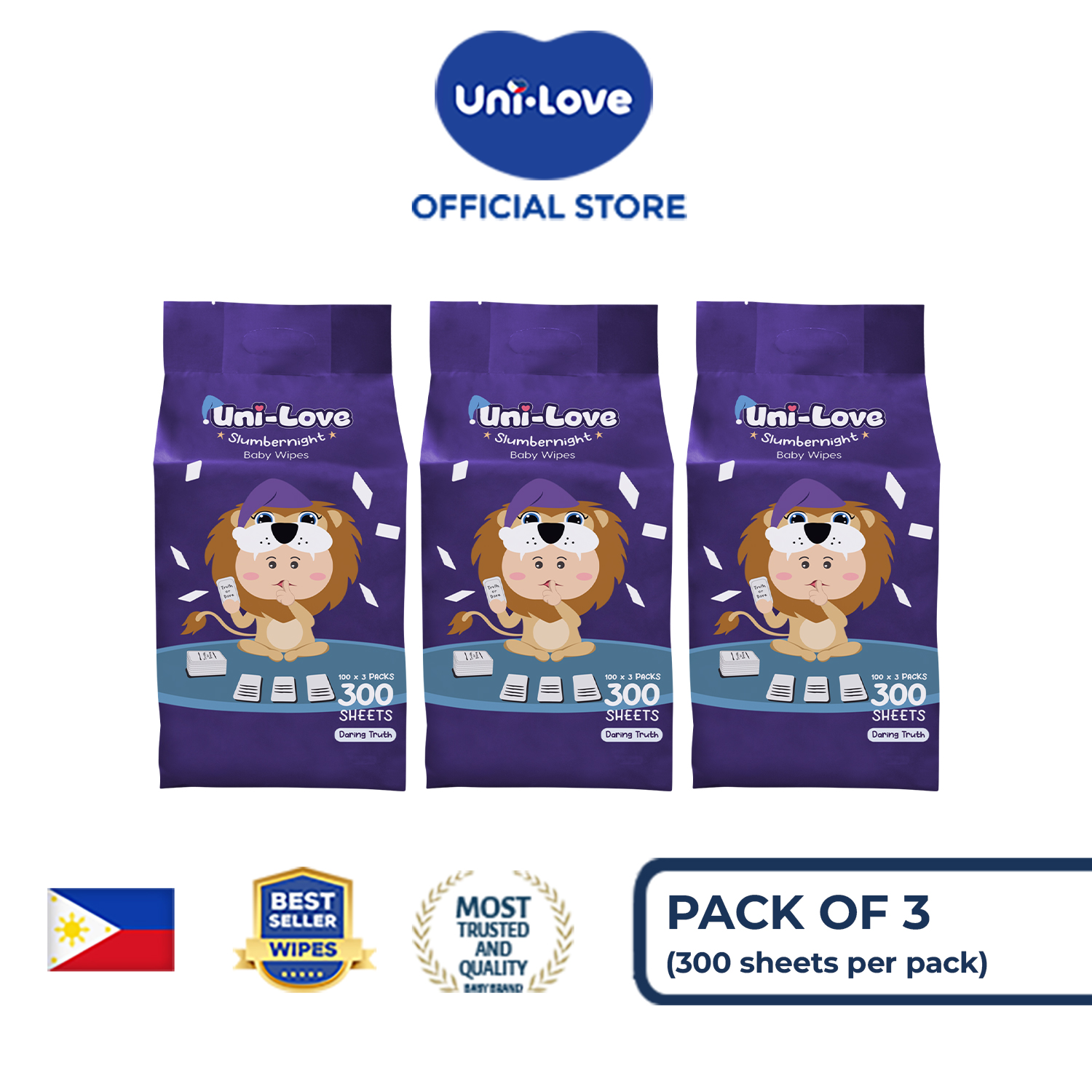 UniLove Slumbernight Baby Wipes - Daring Truth 300's (Special Package) Pack of 3 Presyo 1,011 Piso*Libreng Shipping