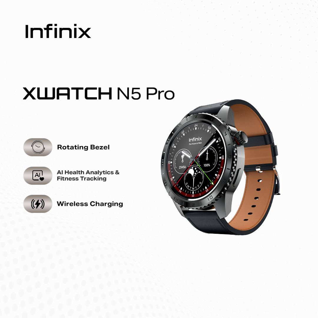 Infinix XWatch N5 Pro / Luxurious Rotating Bezel / AI Health Analytics & Fitness Tracking / Wireless Charging Smart Watch