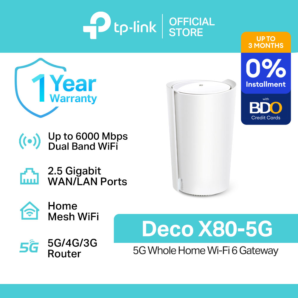 TP-Link Official Store / Deco X80-5G (1-Pack) AX6000 / 2.4GHz and 5GHz Dual-Band Whole Home Mesh Smart Access Point WiFi 6 Router
