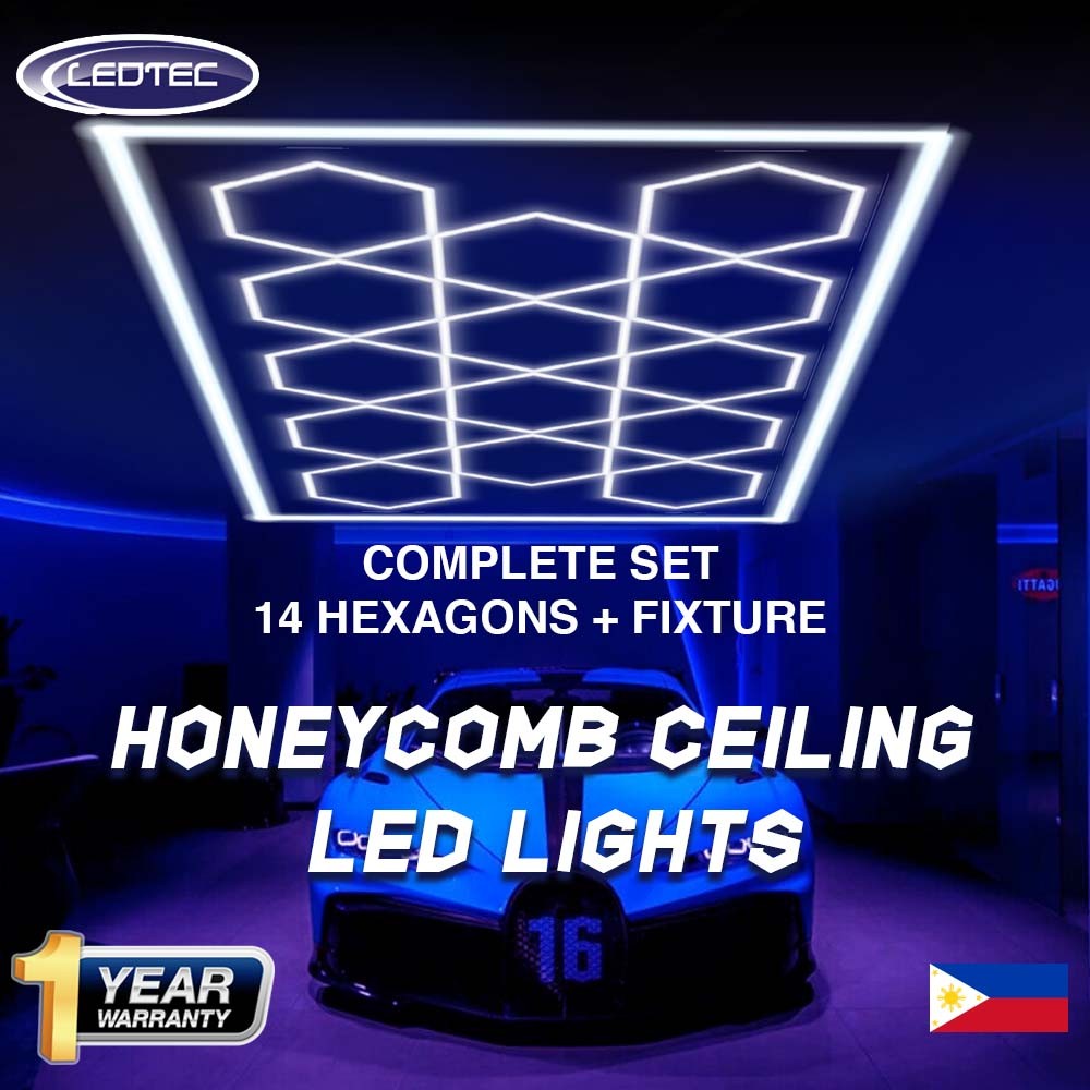 LEDTEC Hexagon LED Lighting Car Detail Garage Workshop Retail Light Honeycomb Hex 8x16 ft | Car Wash, Computer Shop, Motor Show Room | Garage Light Hexagon Lights Lamp 220V LED Tube Honeycomb Ceiling Lighting For Auto Car Body Repair LED Workshop