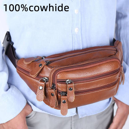 Genuine Leather Sport Waist Bag for Women and Men