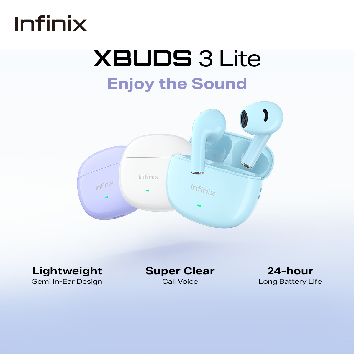 Infinix XE33 XBuds 3 Lite / Semi-In-Ear Design Light and Comfortable, AI ENC Clear Call Voice, 24 Hours Long Play-time Earphone