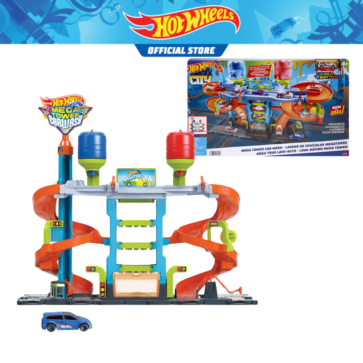 Hot Wheels City Mega Tower Car Wash Color Shifters with Diecast