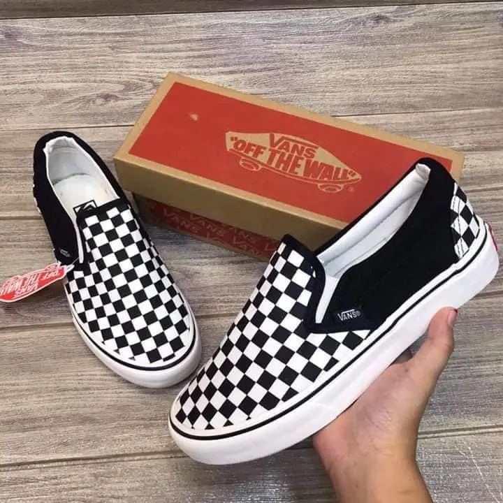 checkered vans womens slip on