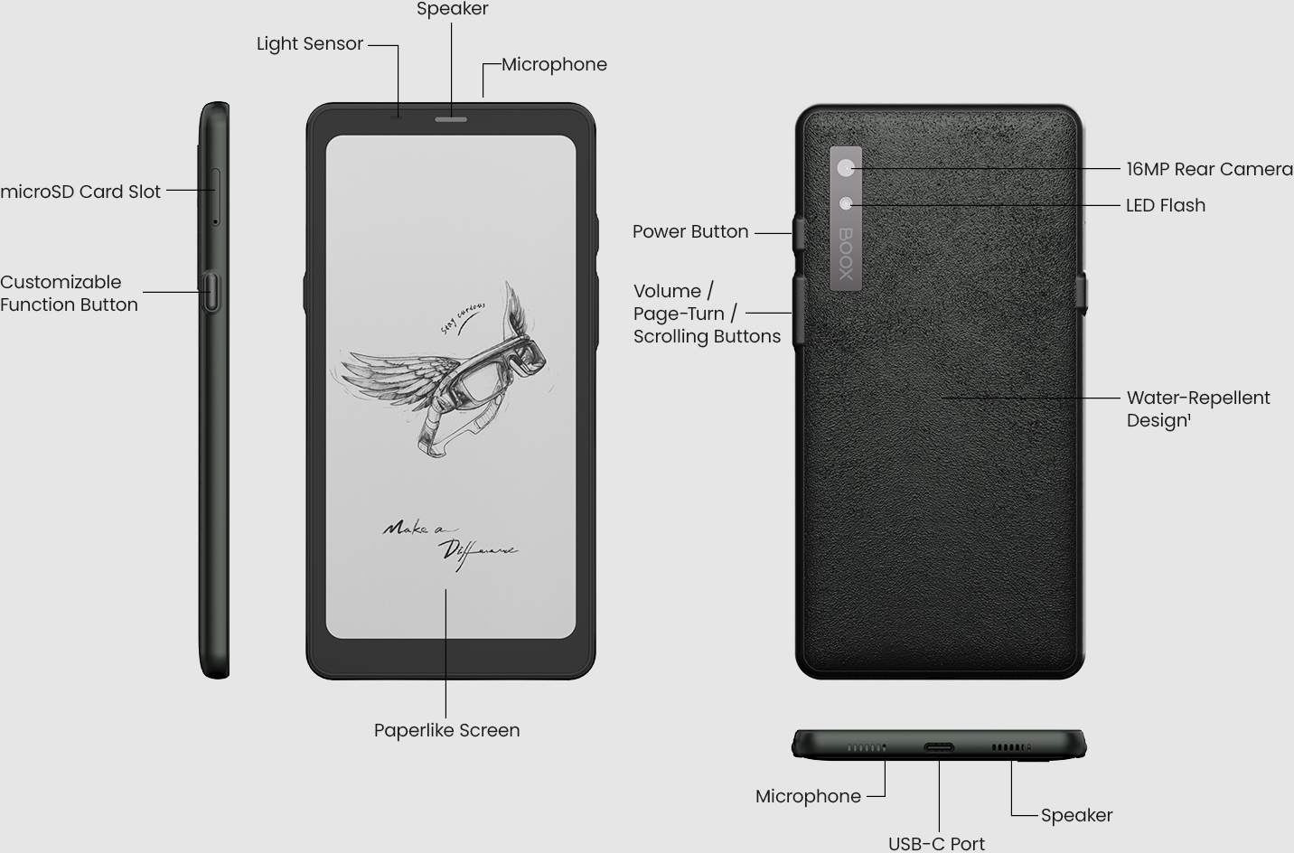 Onyx BOOX E-Ink PALMA Phone-sized E-ink Android 11 6.13" HD Carta 128GB with camera and Official Onyx BOOX case