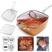 4-in-1 Non-Stick Copper Square Frying Pan with Strainer