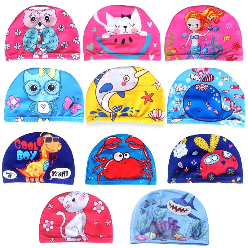 Cute Kids Swimming Cap with Ear Protection, Cartoon Design