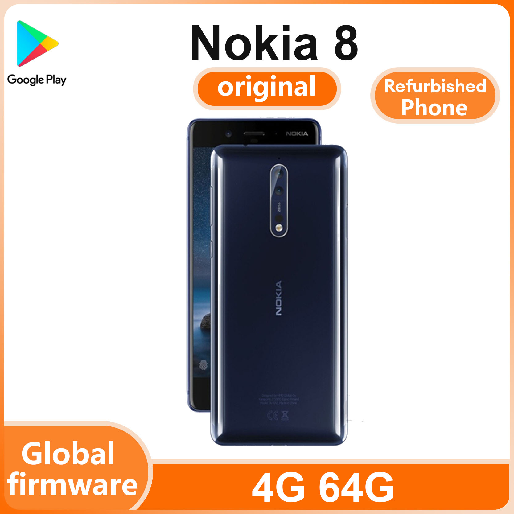 Refurbished Phone Nokia 8 4G SmartPhone CPU Qualcomm Snapdragon 835 98% New Battery capacity 3090mAh 13MP Cameraoriginal used phone