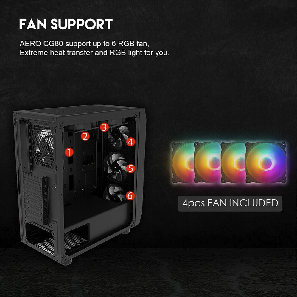 Fantech Aero CG80 with 4 RGB Fans Mid Tower Case Black/White/Pink