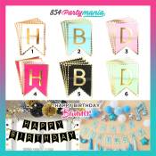 Happy birthday Banner decorations gold edge Party Bunting Banner sold by 854partymania Birthday Party Needs Decoration