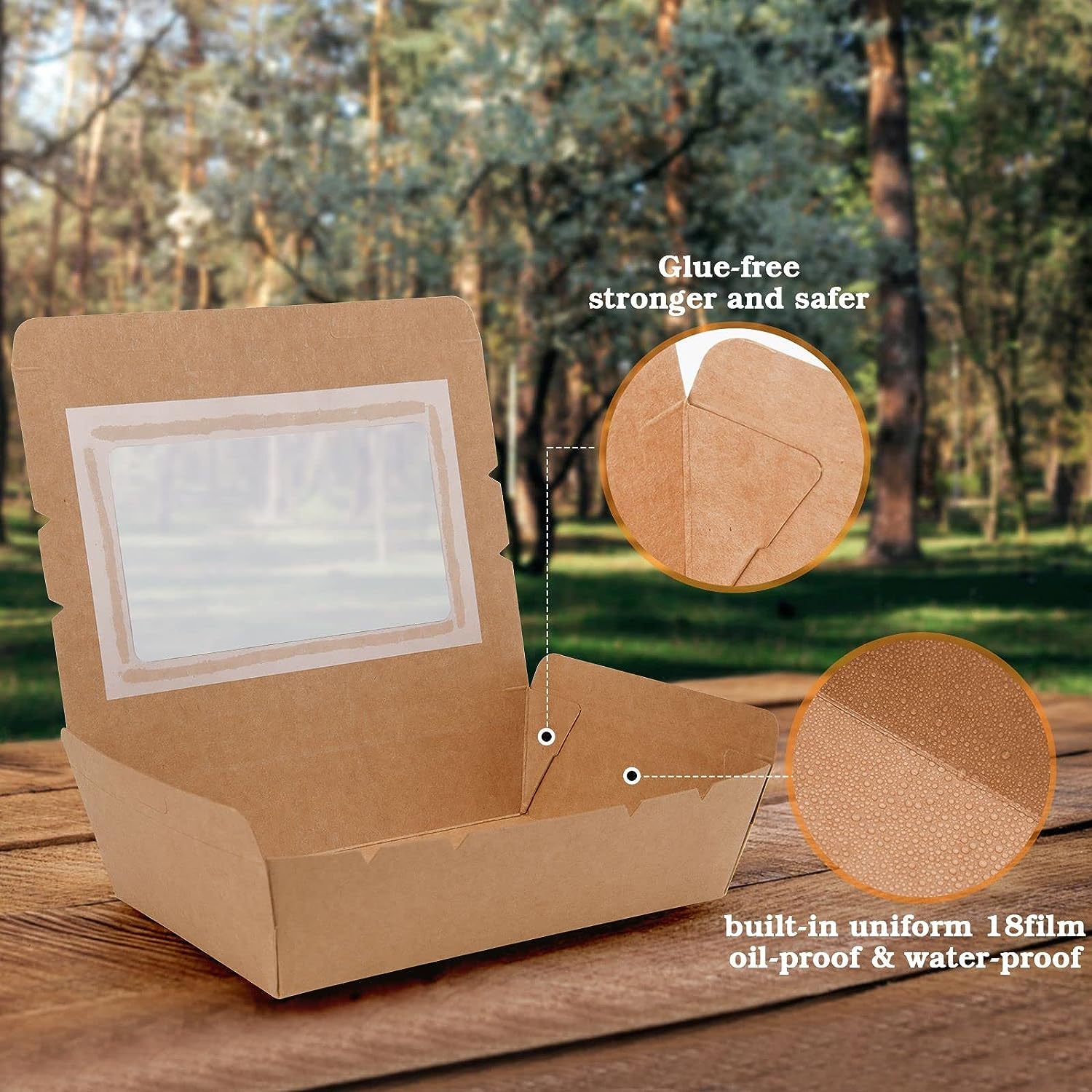 Kraft Brown Food Boxes With Lids And Spoons, Disposable Kraft Takeout  Containers, Takeaway Food Containers, Recyclable Lunch Boxes With Window  For Restaurant, Catering And Party - Temu