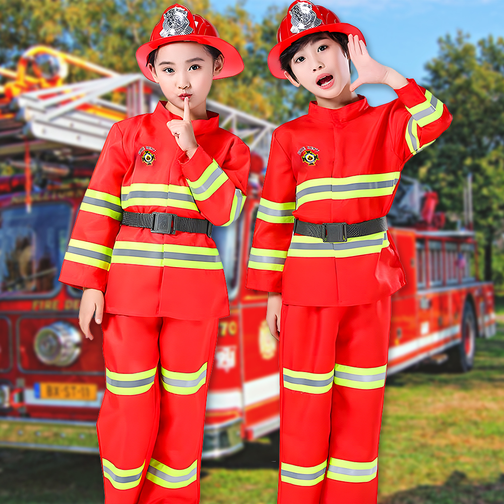 17 Pcs Kids Fireman Costume Set - Fire Chief Dress Up Outfit With Role Play Toys For Boys & Girls