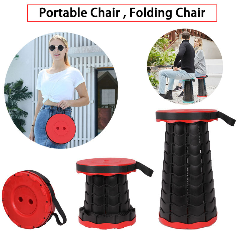 Folding Stool Portable Telescoping Seat Camping Retractable Adjustable Outdoor 