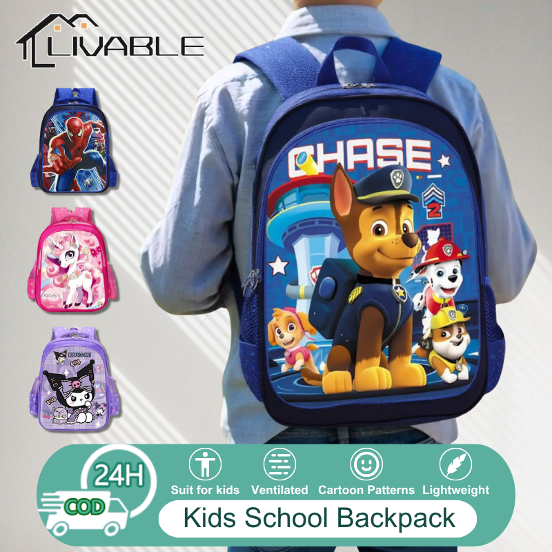 LIVABLE Cartoon School Backpack Large Capacity Student Shoulder Bag Waterproof Travel Bag Boys&Girls Canvas School Bag