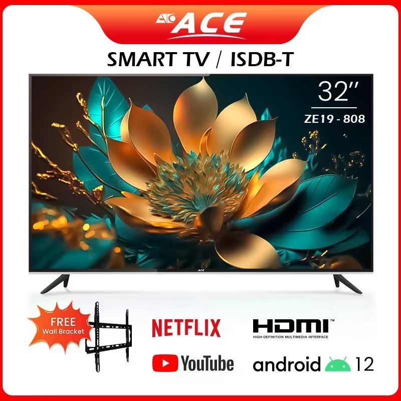 Ace 32" Slim HD Smart TV Black LED-808 ZE19 W/FREE BRACKET