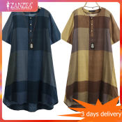 ZANZEA Muslimah Summer Plaid Midi Dress - Plus Size