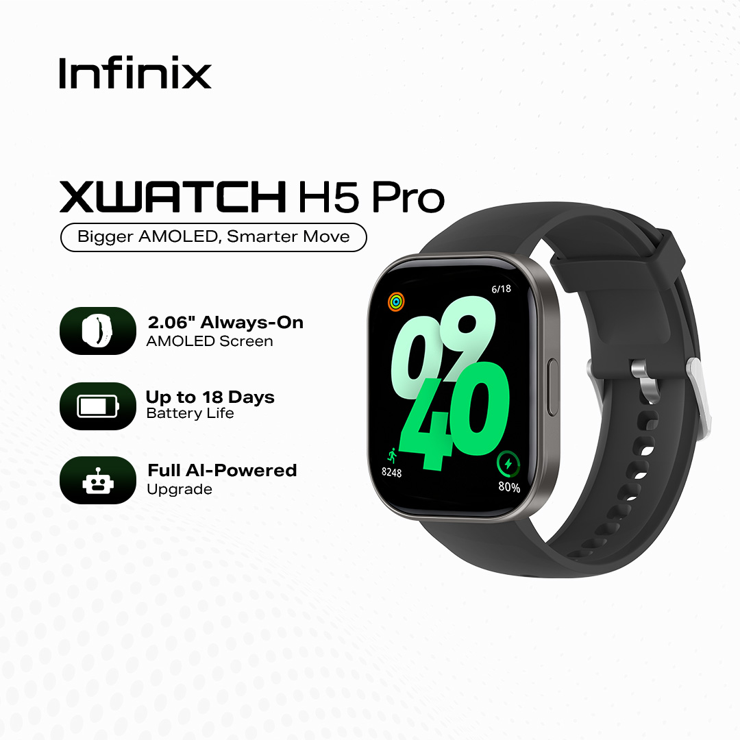 Infinix XWatch H5 Pro / 2.04" Always-On AMOLED Screen / Up to 18 Days Battery Life / Full AI-Powered Upgrade