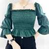 Puff sleeves off shoulder long smocked top for women