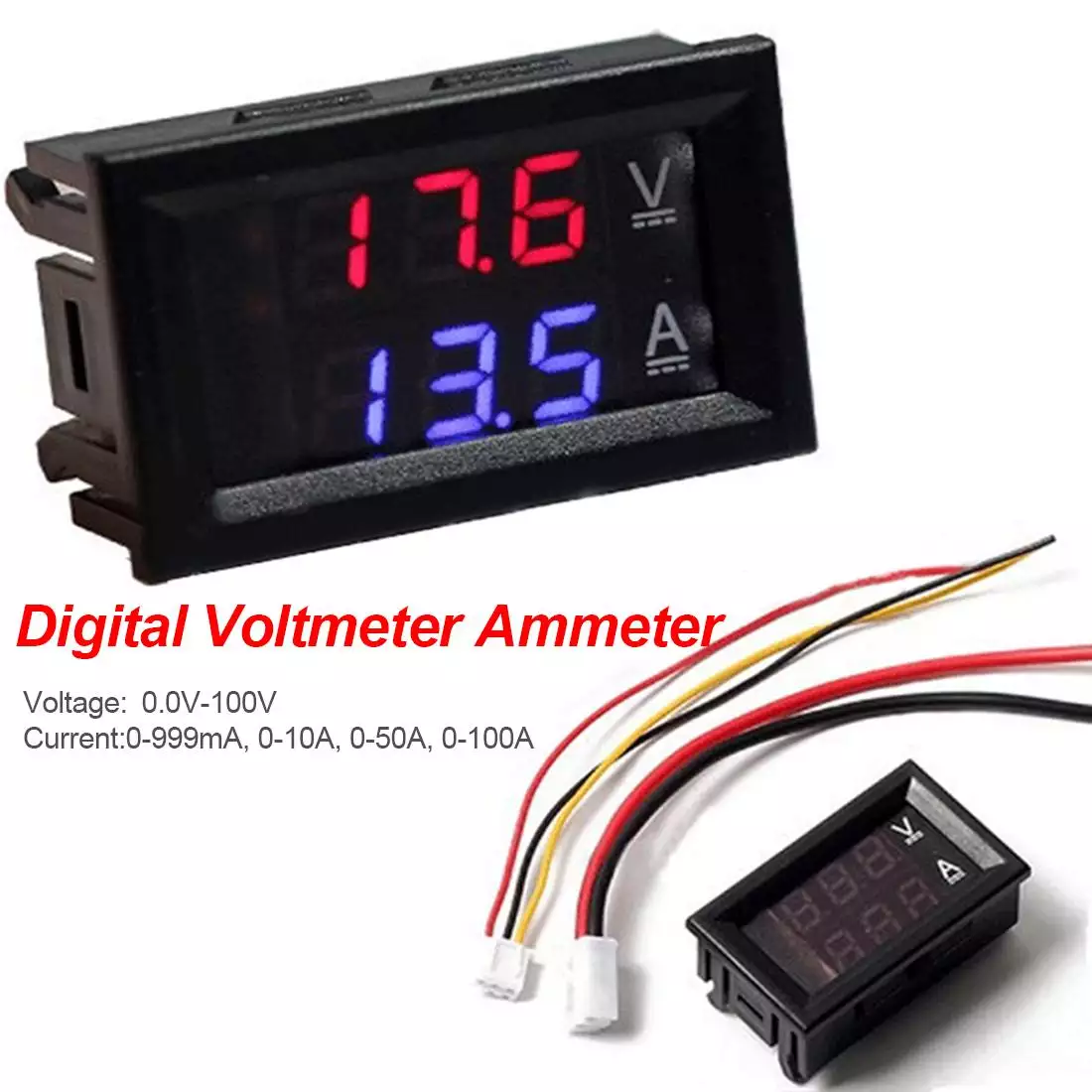 2in1 DC Voltmeter Ammeter LED Dual Digital Volt Amp Meter Red Blue 200A