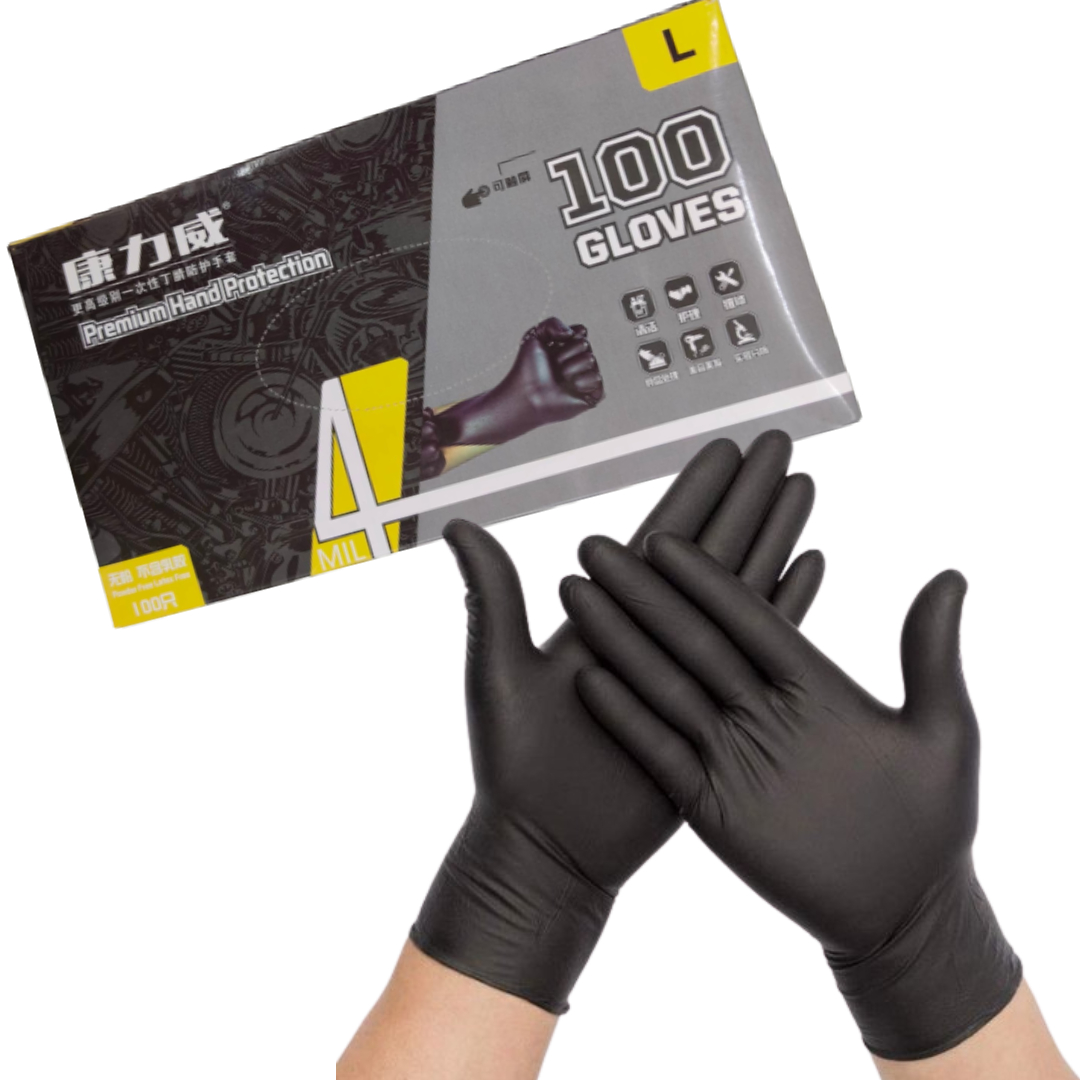 100 pcs Disposable Mechanic Nitrile Gloves Black Black Nitrile