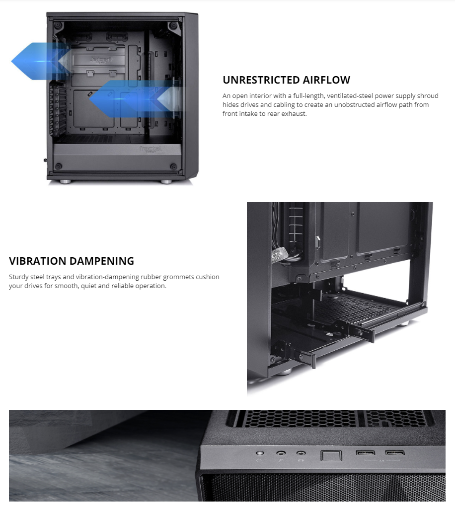 Fractal Design Meshify C Black ATX High-Airflow Compact Dark Tint Tempered Glass Window Mid Tower Computer Case, Blackout FD-CA-MESH-C-BKO-TG